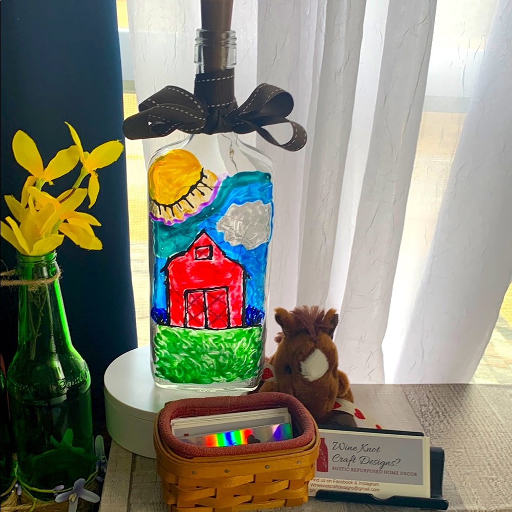 Hand Crafted- Stained Glass Bottle Art Lantern
